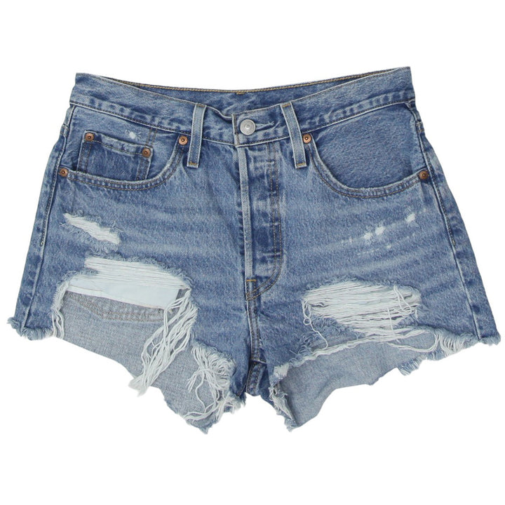 Ladies Levi Strauss 501 Button Fly Ripped Denim Shorts