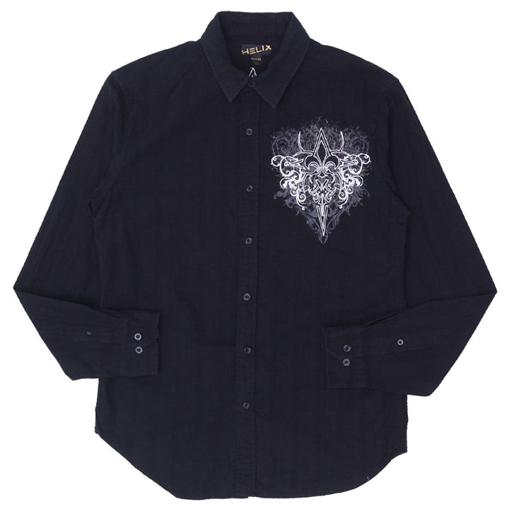 Mens Y2K Helix Embroidered Long Sleeve Shirt Black