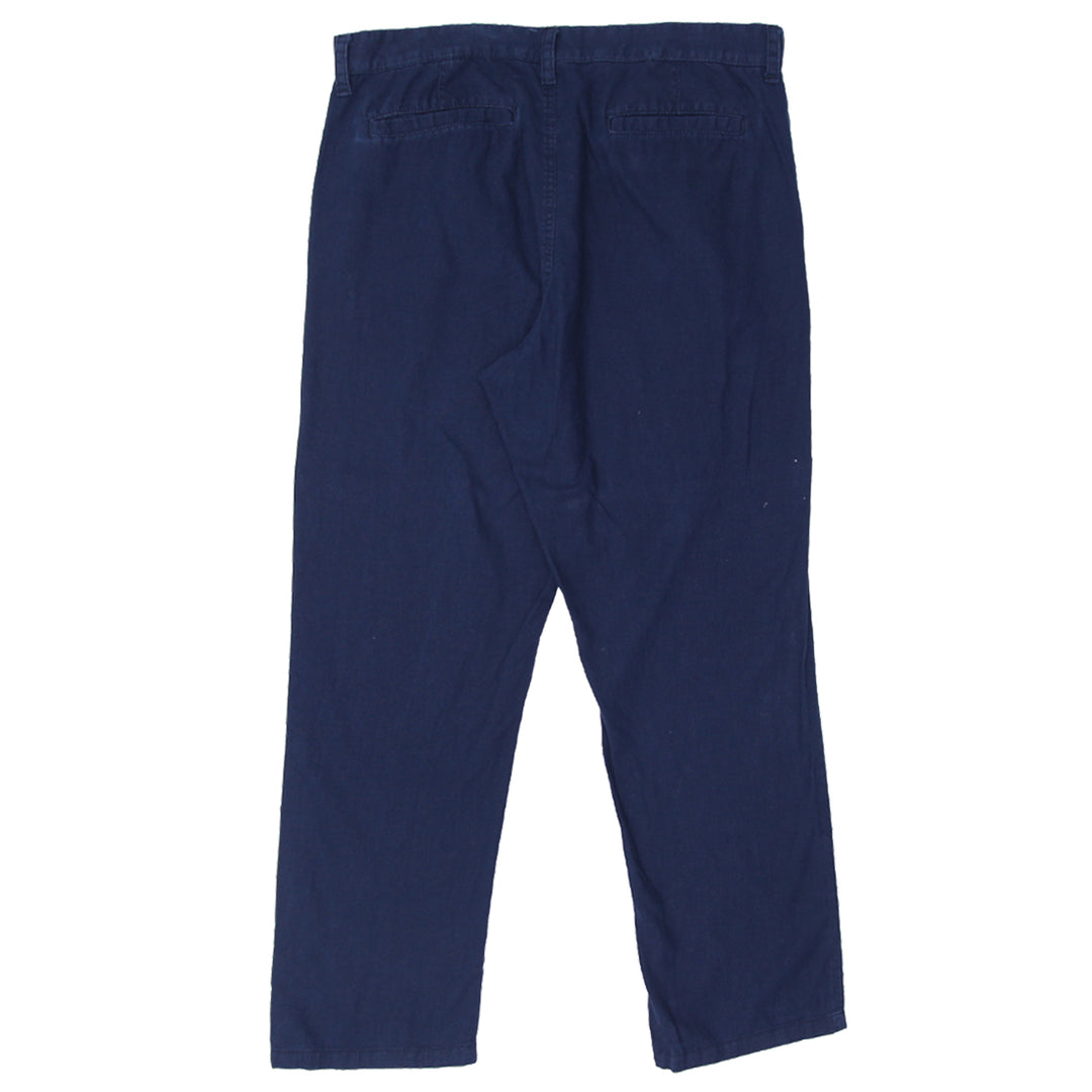 Mens Linen Blend Button Fly Navy Pants