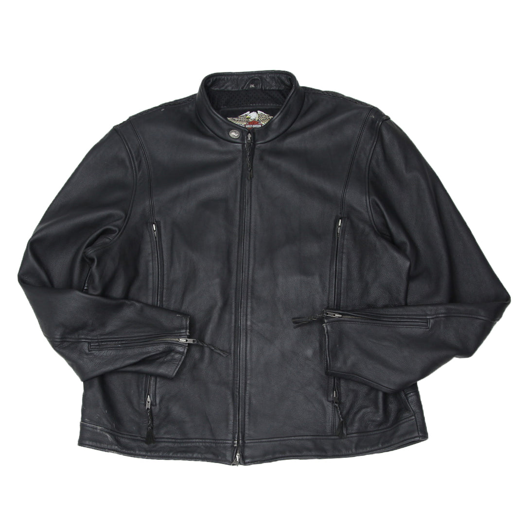Vintage Harley Davidson Full Zip Black Leather Jacket