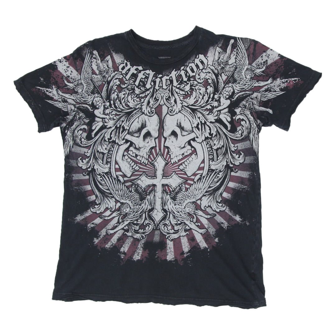 Mens Y2K Affliction Skull Graphic T-Shirt Disctressed
