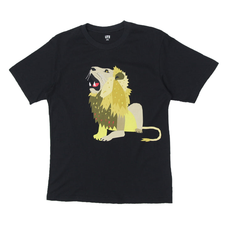 Mens Uniqlo Lion Print Black T-Shirt