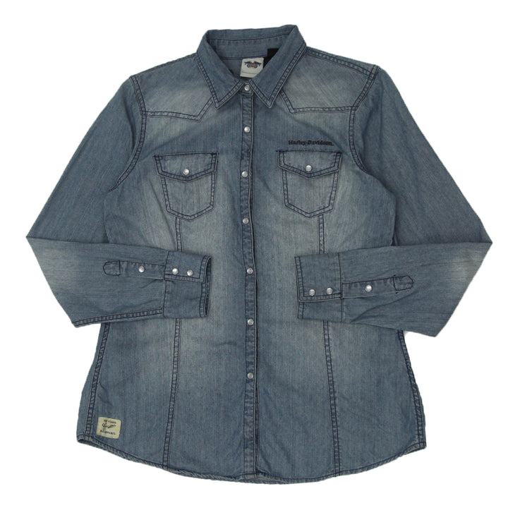 Ladies Harley Davidson Pearl Button Denim Blouse/Shirt