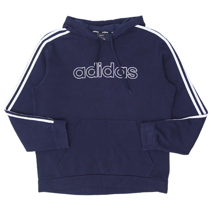 Mens Adidas White Stripes Navy Pullover Hoodie