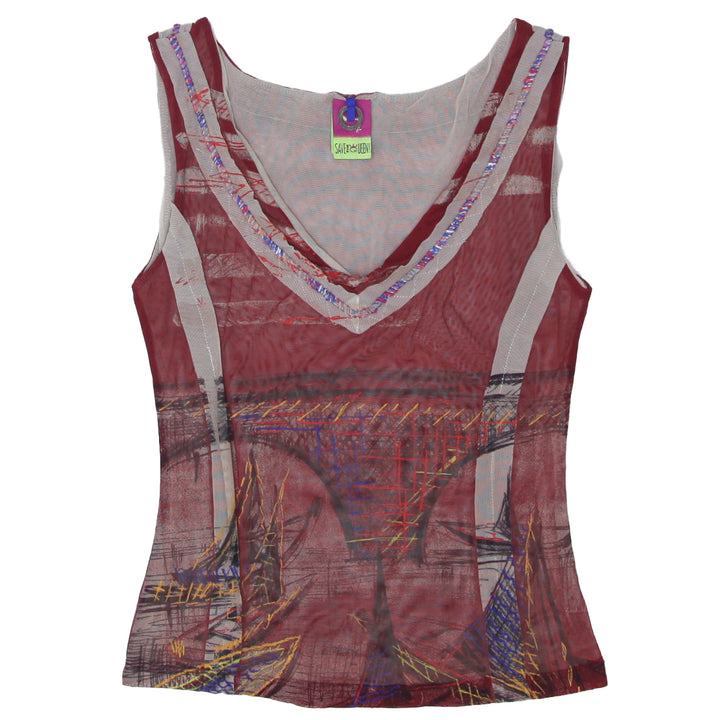 Y2K Mesh Save The Queen Printed Sleeveless Top