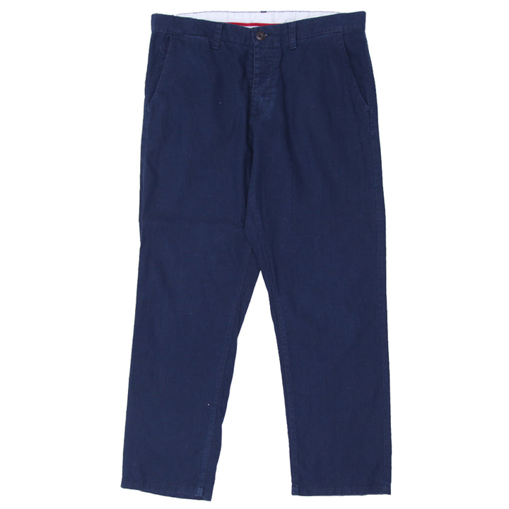 Mens Linen Blend Button Fly Navy Pants