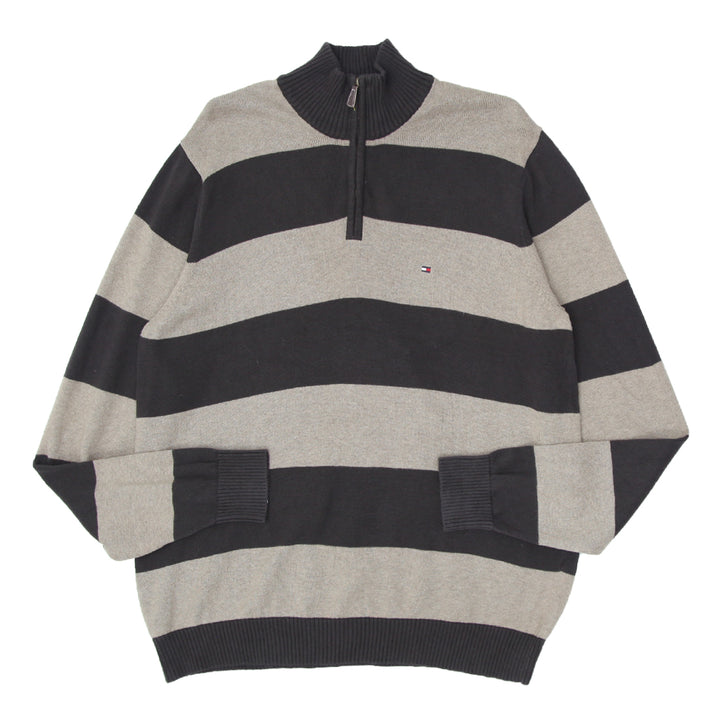 Mens Tommy Quarter Zip Stripe  Long Sleeve Sweater