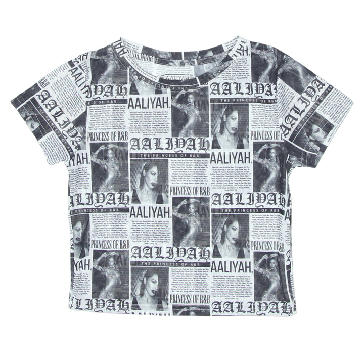 Ladies Mesh Aaliyah Newspaper Print Top