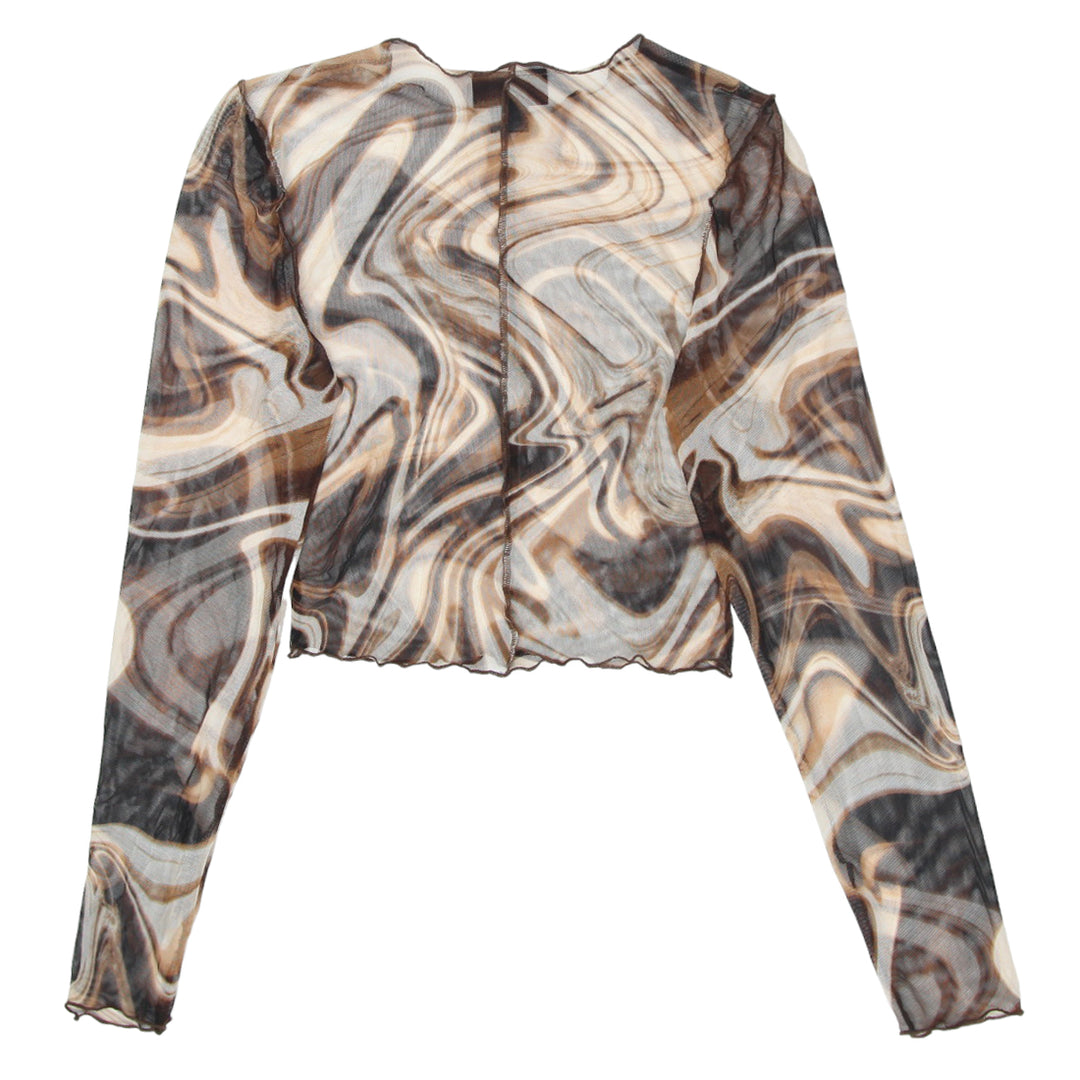 Y2K Mes Wave Print Long Sleeve Top