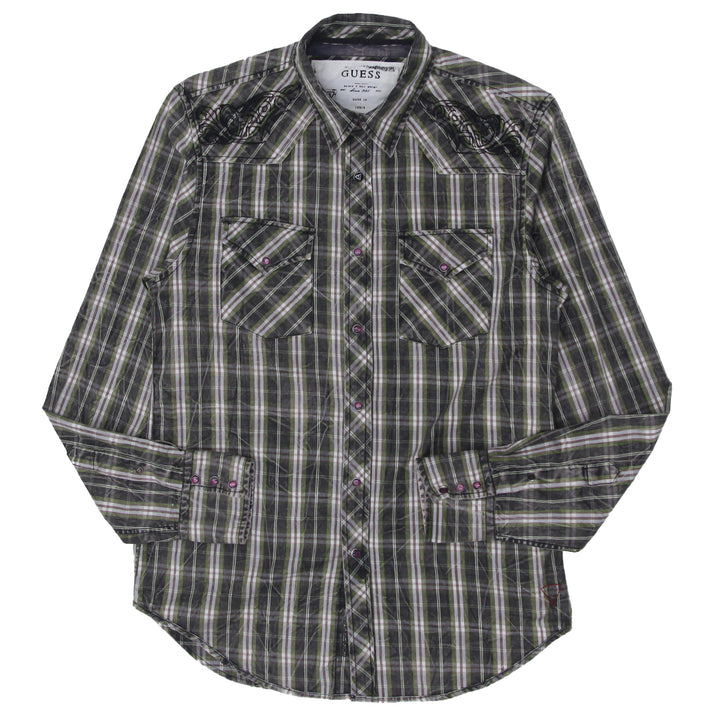 Mens Y2K Guess Checkered Long Sleeve Shirt