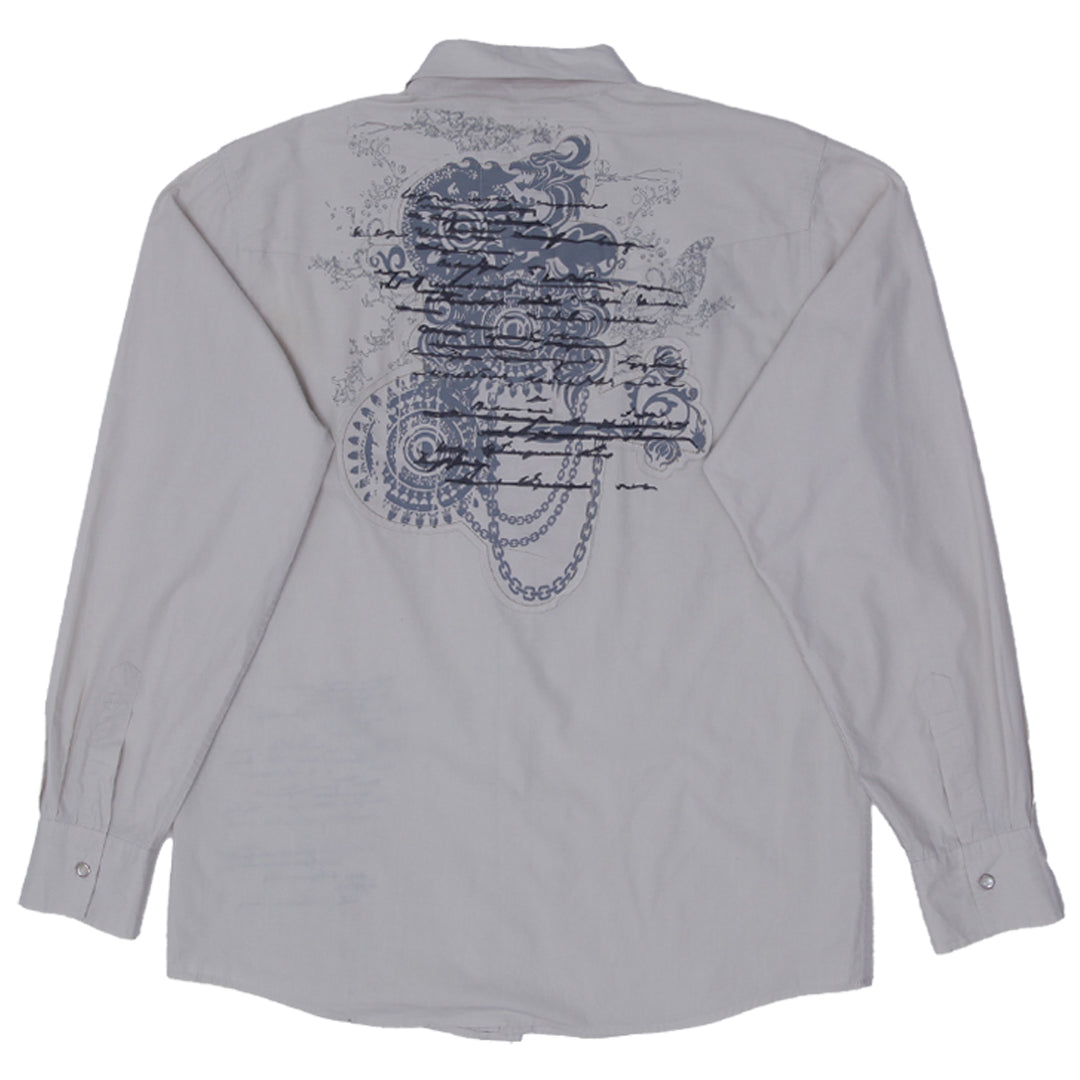 Mens Y2K Jordan Craig Embroidered Pearl Button Long Sleeve Shirt