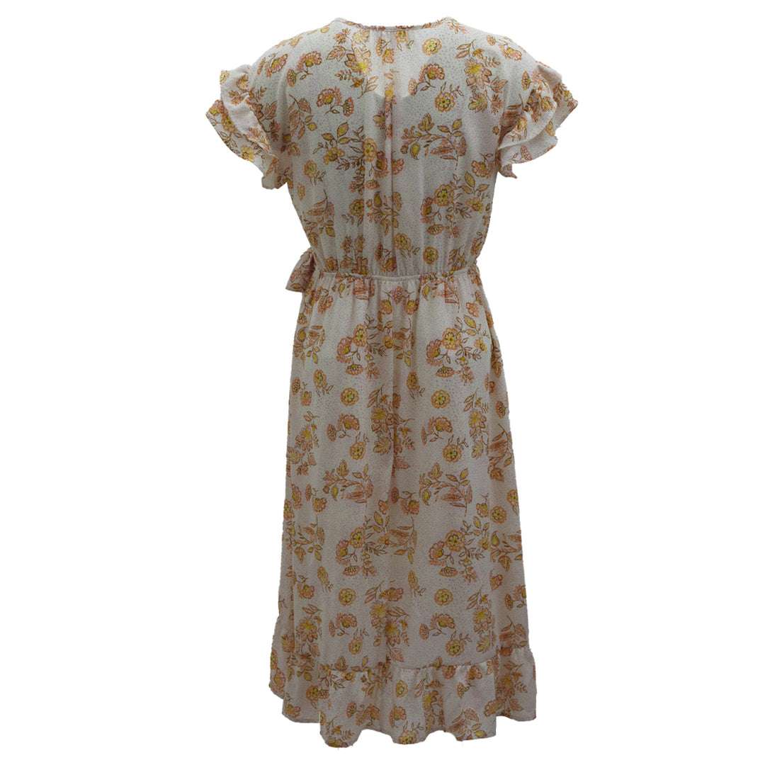 Ladies Sienna Sky Floral Ruffle Sleeve Midi Dress