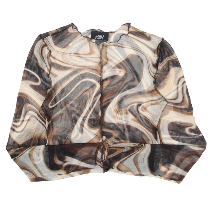 Y2K Mes Wave Print Long Sleeve Top