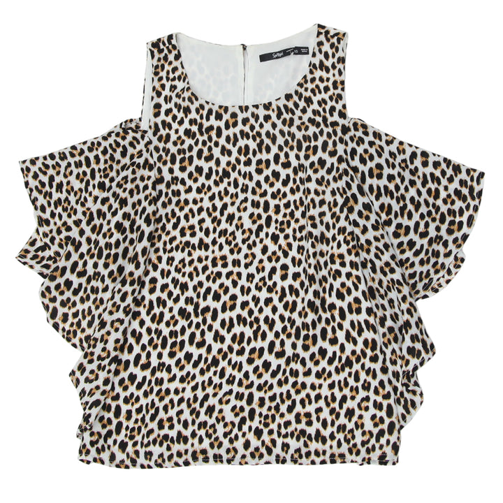 Ladies Sportsgirl Leopard Print Cold Shoulder Top