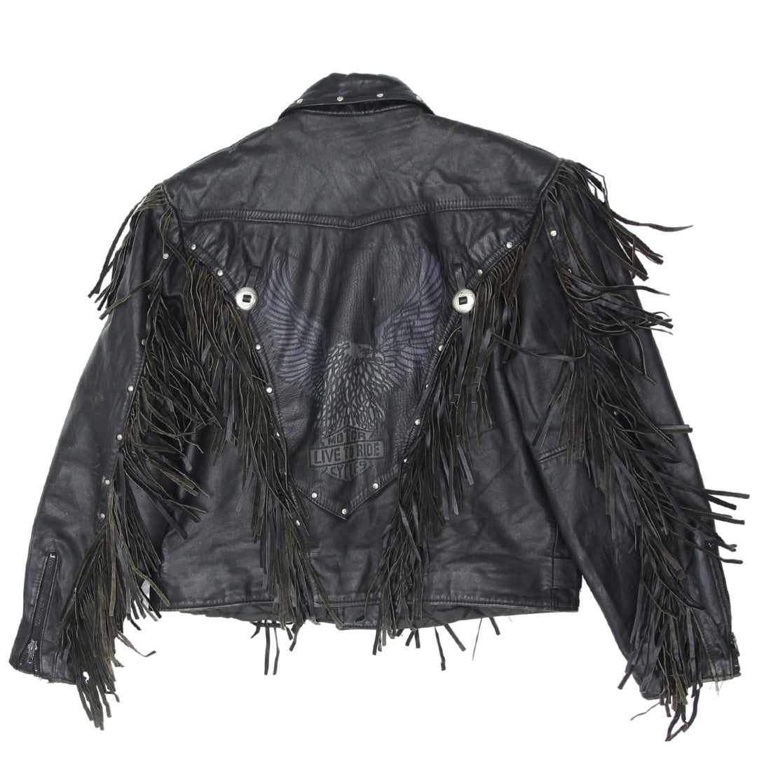 Vintage Harley Davidson Fringed Biker Leather Jacket