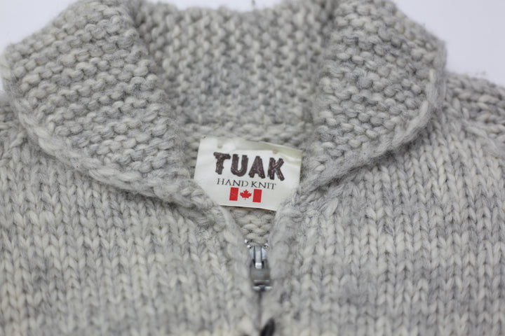 Vintage Tuak Hand Knit Full Zip Virgin Wool Sweater