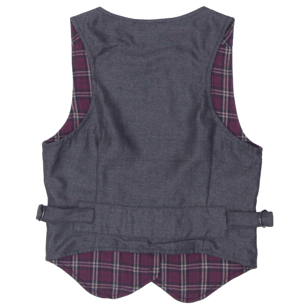 Y2K Groggy Plaid Lined Gray Crop Waistcoat Vest