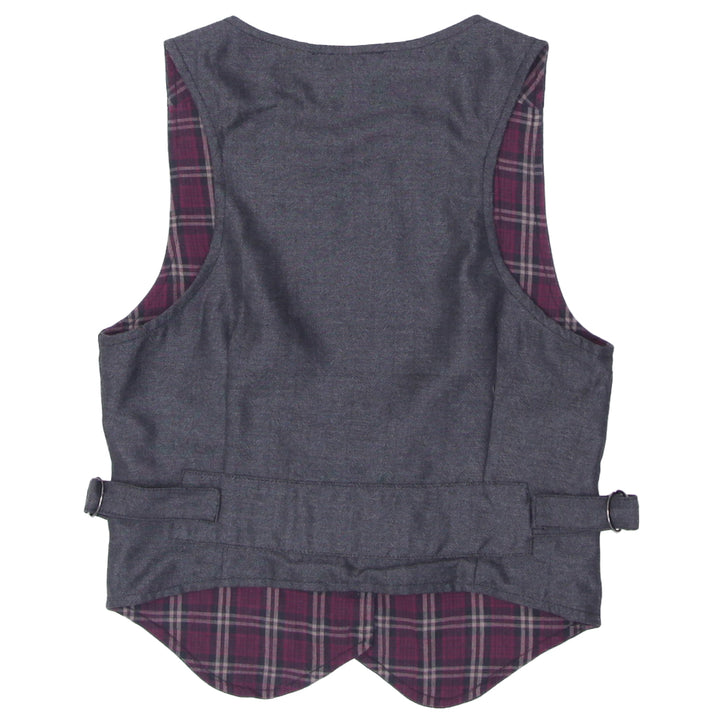 Y2K Groggy Plaid Lined Gray Crop Waistcoat Vest