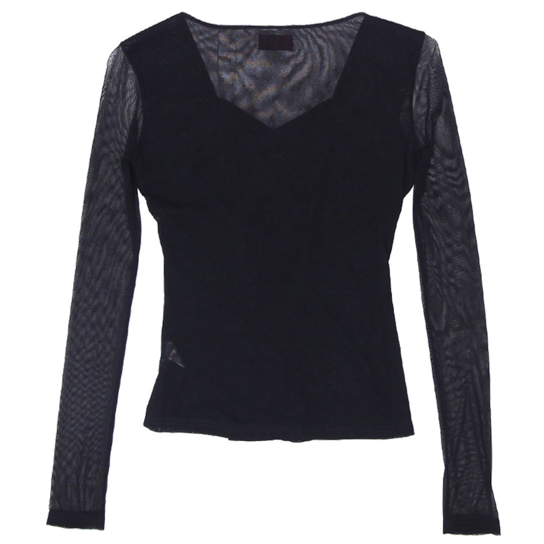 Y2K Mesh Lace Up Long Sleeve Top