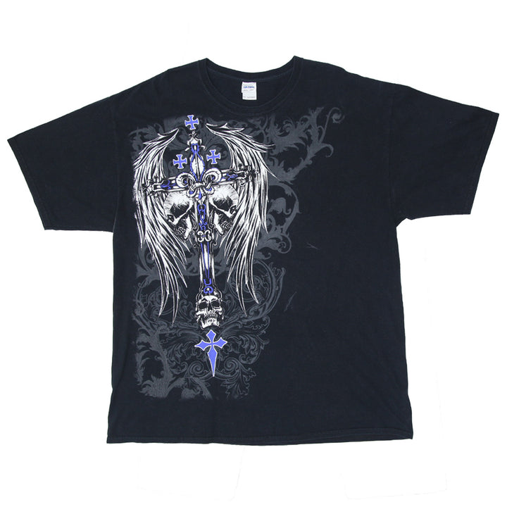 Mens Y2K Cross Skull Graphic T-Shirt