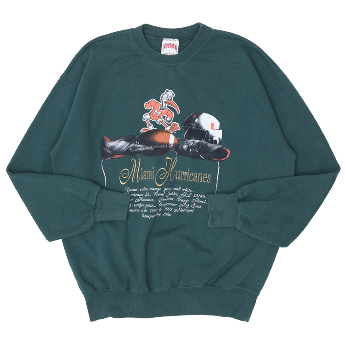 Vintage Nutmeg Mills Miami Hurricanes Embroidered Crewneck Sweatshirt Fashion Rerun Vintage