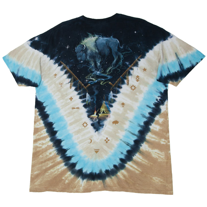 Mens Liquid Blue Buffalo Skull Tie Dyed T-Shirt