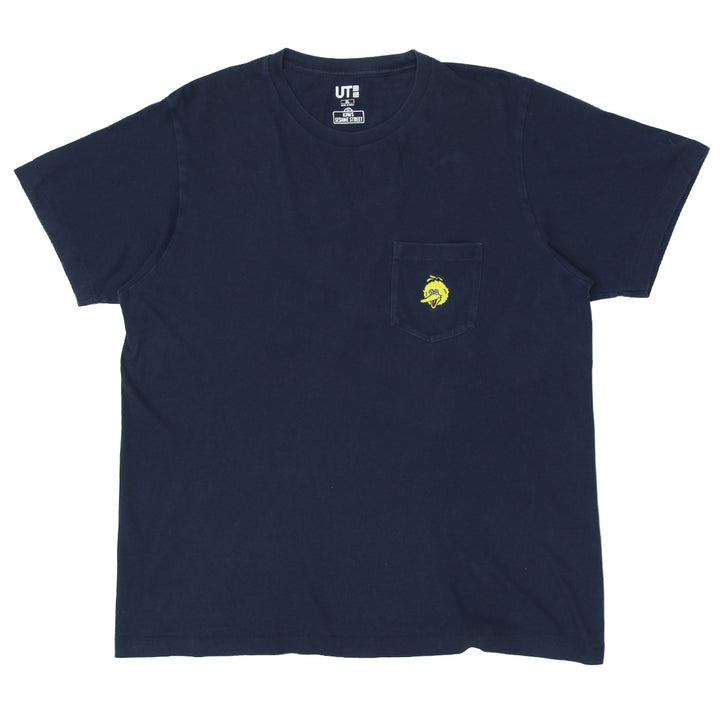 Mens Uniqlo Kaws Sesame Street Big Bird Navy Pocket T-Shirt