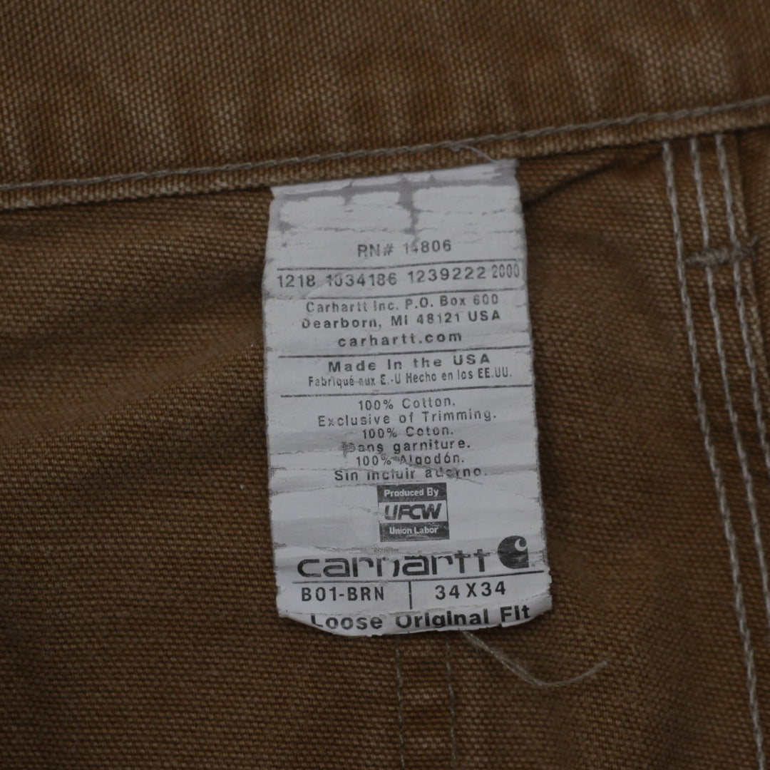 Mens Carhartt B01-BRN Loose Original Fit Double Knee Carpenter Work Pants Made In USA