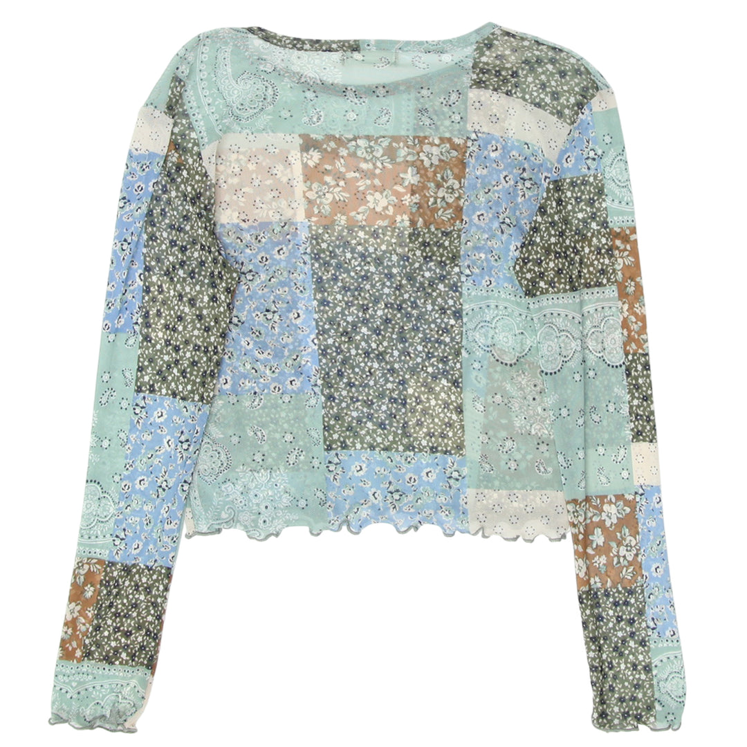 Y2K Floral Mesh Long Sleeve Top