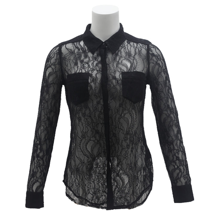 Ladies Guess Black Lace Long Sleeve Top