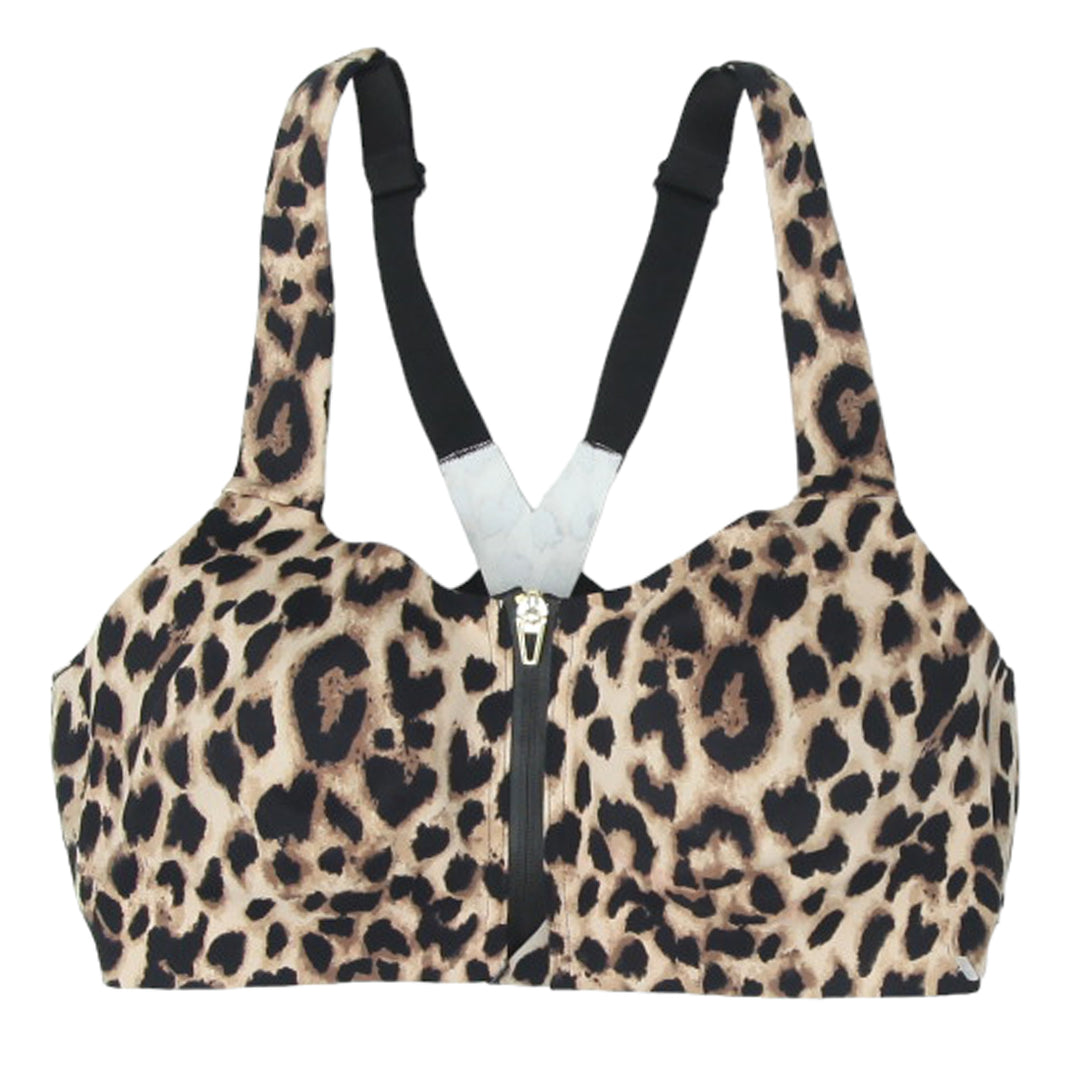Ladies Victoria's Secret Leopard Print Front Zip Padded Sports Bra