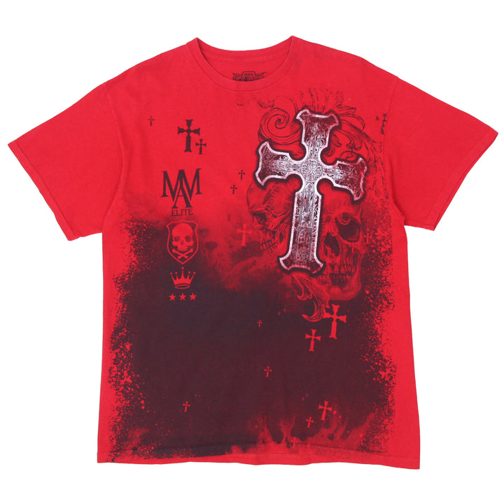 Mens Y2K MMA Elite Cross Skull AOP Graphic T-Shirt