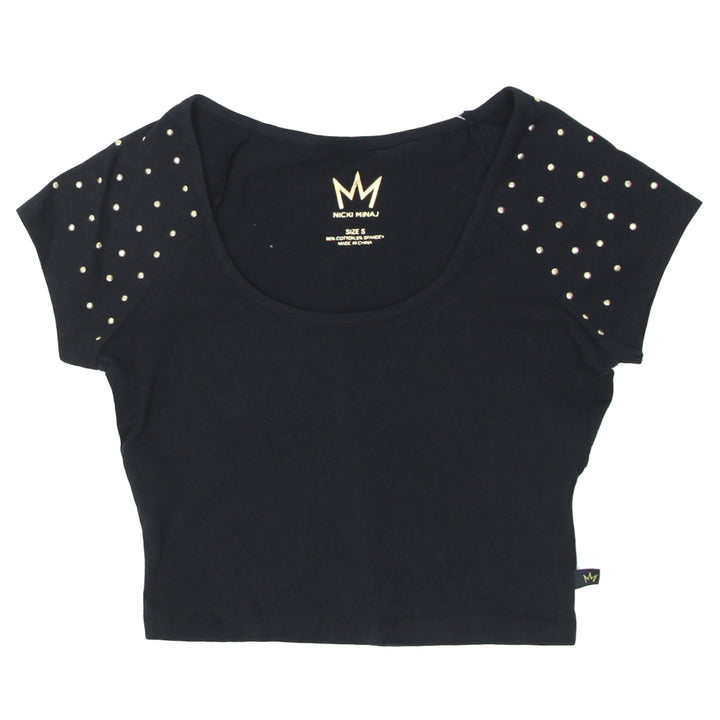 Ladies Nicki Minaj Studded Fitted Black Crop Top