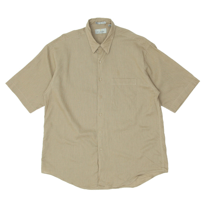 Mens Bill Blass Short Sleeve Brown Short Sleeve Linen Shirt