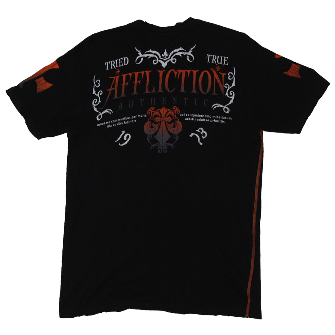 Y2K Mens Black Affliction Printed Short Sleeve T-Shirt