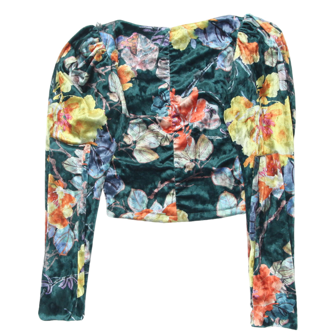 Ladies Floral Square Neck Long Sleeve Crop Top