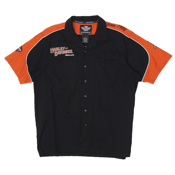 Mens Harley Davidson MotorClothes Black/Orange Embroidered Shirt