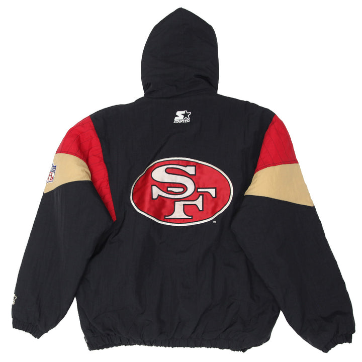 Vintage Starter San Francisco 49Ers Quarter Zip Quilted Hooded Jacket