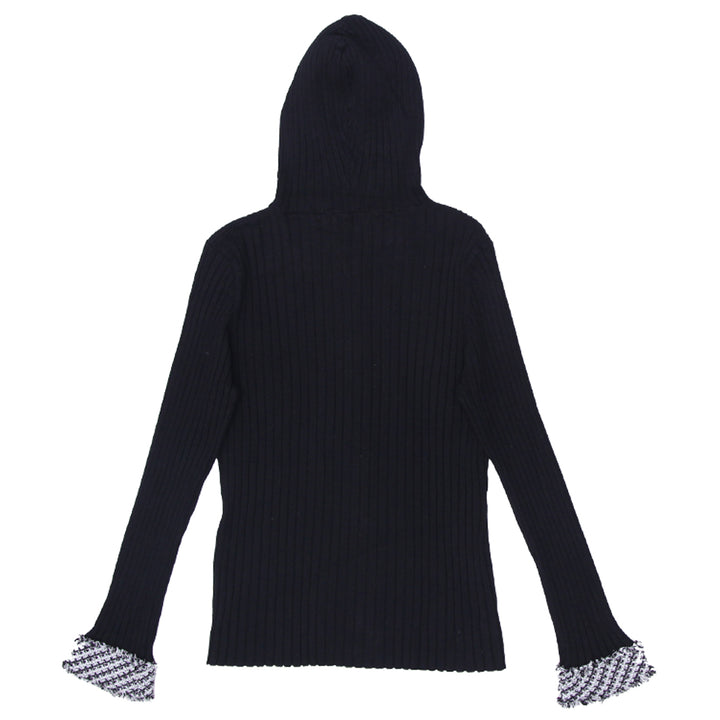 Y2K Belldini Black Ribbed Hooded Sweater