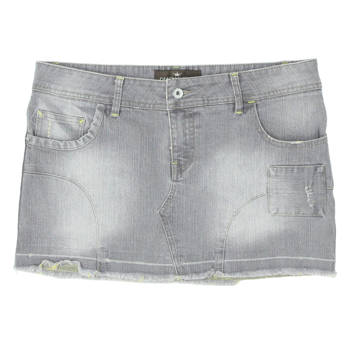 Ladies Washed Gray Ripped Denim Mini Skirt