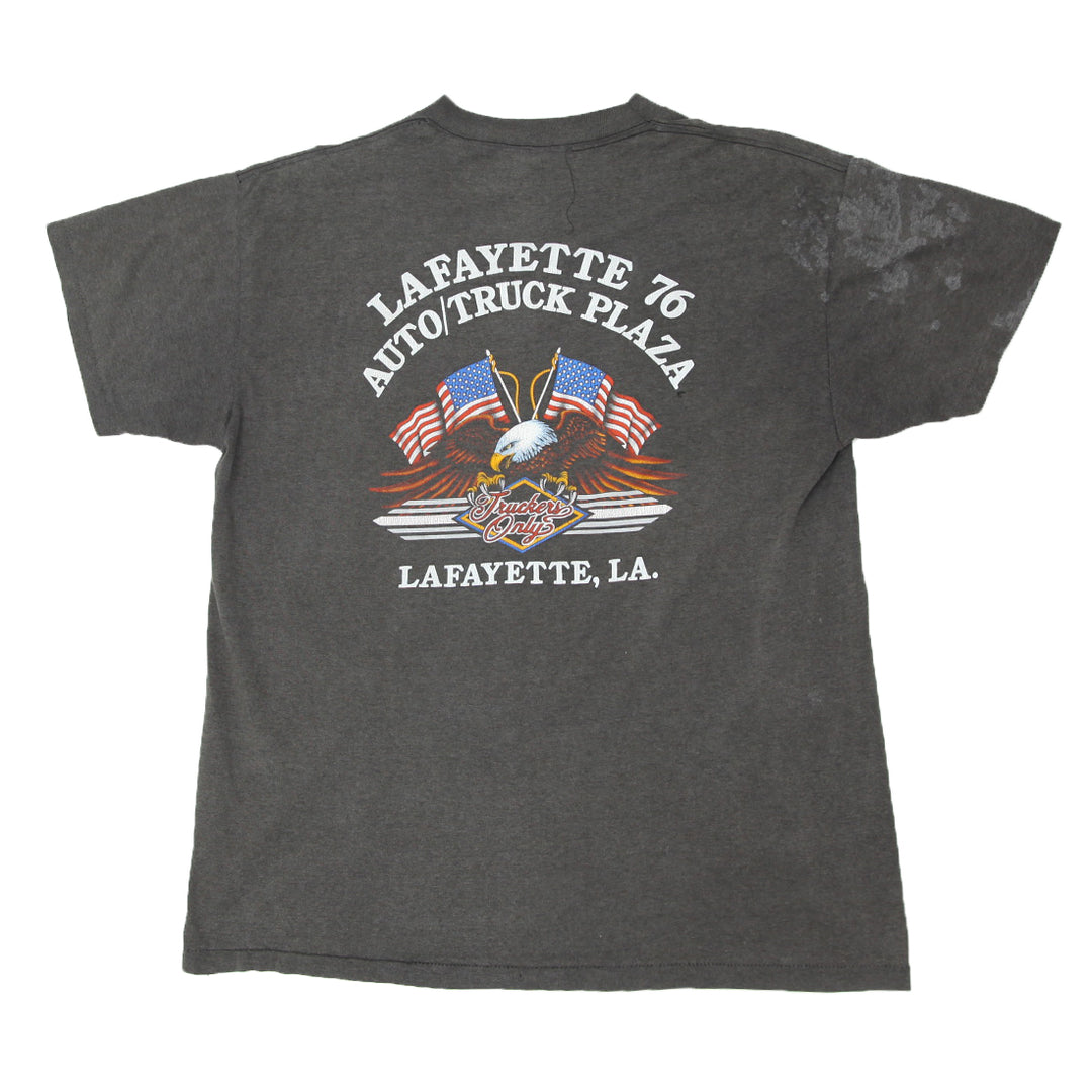 1990 Vintage 3D Emblem Harley Davidson Lafayette 76 T-Shirt Single Stitch L