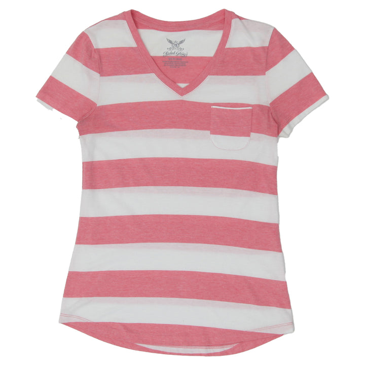 Ladies Faded Glory Striped V-Neck T-Shirt