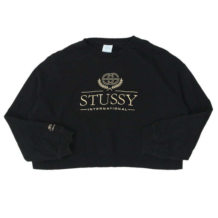 Ladies Stussy Loose Fit Black Crop Sweatshirt