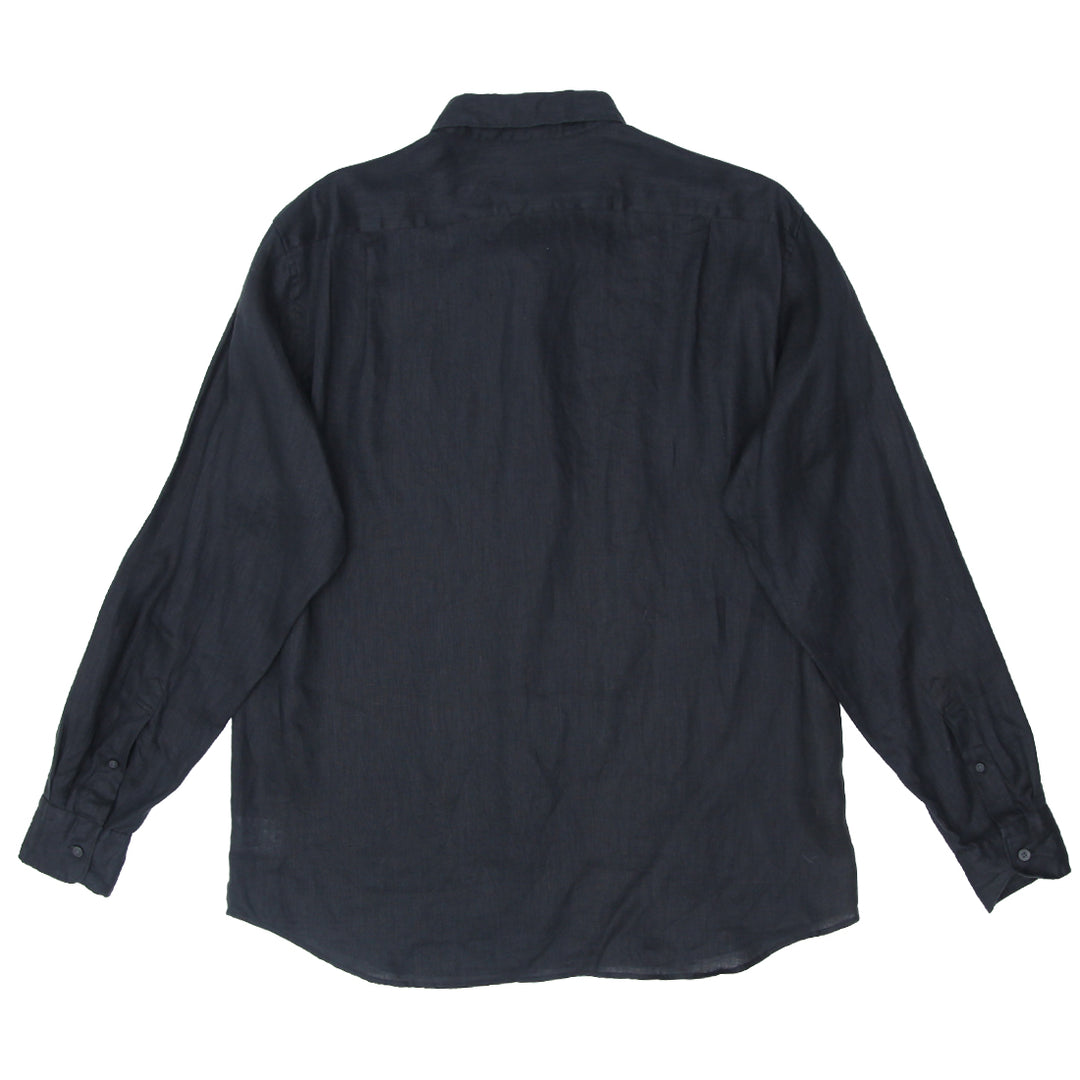 Mens Uni Qlo Linen Black Long Sleeve Shirt