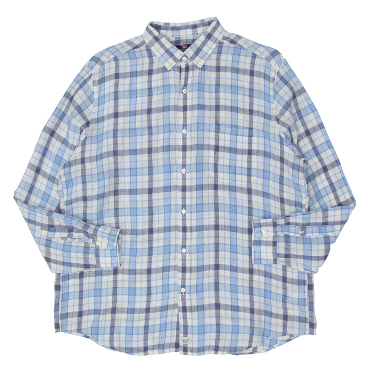 Mens Vineyard Vines Checkered Classic Fit Long Sleeve Linen Shirt