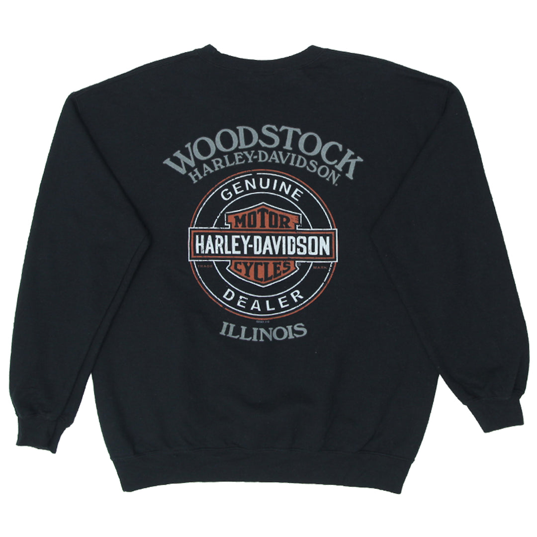 Mens Harley Davidson Motorcycles Woodstock Illinois Crewneck Sweatshirt Black