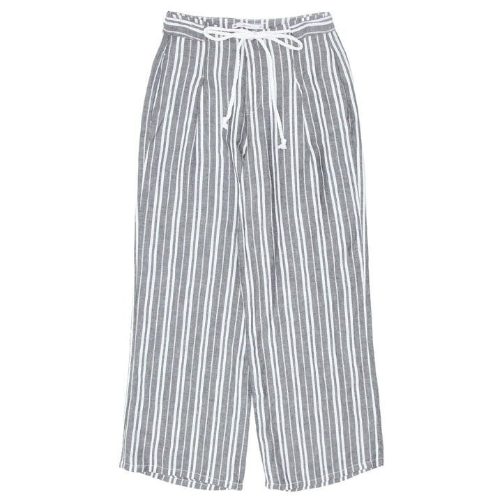 Ladies Stripe High Waist Cord Belted Wide Leg Pants