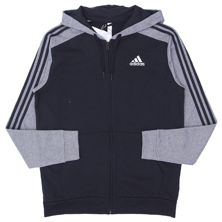 Mens Adidas Embroidered Black Stripes Full Zip Hoodie