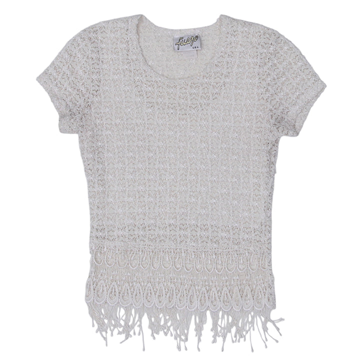 Y2K Short Sleeve Fringed Top