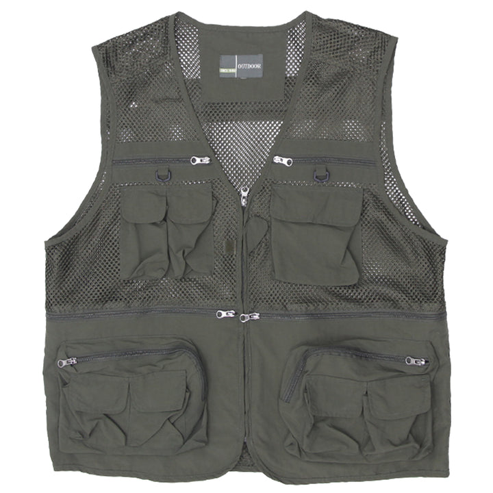 Mens Outdoor Multi Pocket Mesh Vest Green